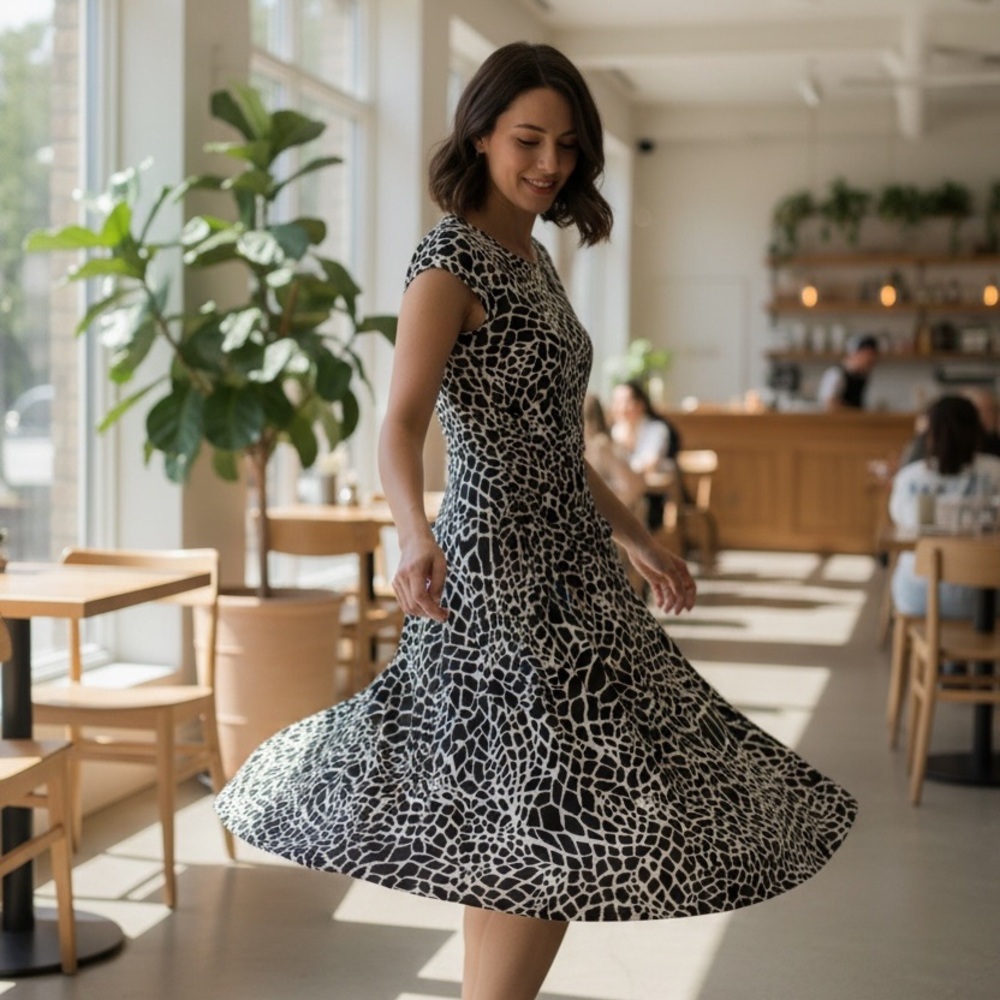 Studio Black & White Abstract Print Midi Dress